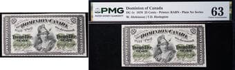 1870 25¢ DC-1c PMG Choice Uncirculated-63. A nice and bright example with crisp paper, strong color, and excellent...