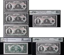1935 Bank of Canada $1 Complete Early Issue Trio - BC-1 "A" Prefix, BC-1 "B" Prefix, and BC-2 French Text. All PMG Gem...