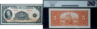 1935 $5 BC-5 #A722563 Legacy About Uncirculated-50PPQ. A very nice and bright example. Estimate: 1200 - AND UP CAD