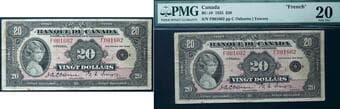 1935 $20 BC-10 #F001602 PMG Very Fine-20. This note features the youthful portrait of H.R.H. Princess Elizabeth (later...