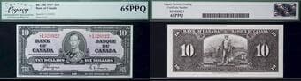1937 $10 BC-24c #LT1320922 Legacy Gem Uncirculated-65PPQ. A bright example with great colours. Estimate: 250 - AND UP...