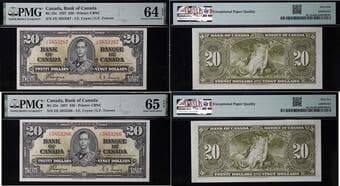 1937 $20 BC-25c #JE5853263-3267 PMG Choice About Uncirculated-58 to Gem Uncirculated-65 - Lot of 5 notes in sequence. ...