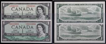 1954 $1 BC-29a #AA7096760 & 1954 $1 BC37bA #*SO0111683 - Lot of 2 notes Unc to Gem Unc notes. Estimate: 175 - AND UP...
