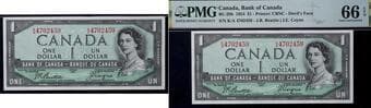 1954 $1 BC-29b #KA4702459 PMG Superb Gem Uncirculated-66 EPQ Estimate: 250 - AND UP CAD