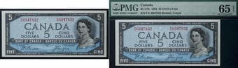 1954 $5 BC-31b #FC0347832 PMG Choice Uncirculated-64 EPQ. Nice evil's Face example. Estimate: 400 - AND UP CAD