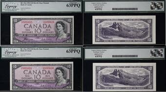 1954 $10 BC-32a #CD5085615-5619 LGC Choice Uncirculated-63. Lot of 5 Consecutive notes. Estimate: 2000 - AND UP CAD