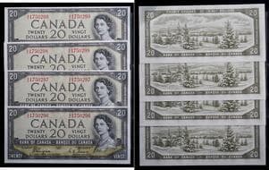 1954 $20 BC-33a #B/E1750296 TO 0299 - Lot of 4 consecutive numbered notes in Crisp AU-UNC or better. Estimate: 1300 -...