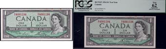 1954 $1 BC-37dT #DI4001194, PCGS Choice Choice Uncirculated-62 - Minor issue. Experimental Test Note featuring four...