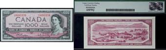1954 $1000 BC-44b #AK0095358 Legacy Gem Uncirculated-65PPQ. A superb example of Canada's highest-denomination note...