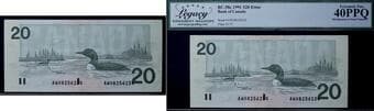 Error; 1991 $20 BC-58c #AWH8256234 Legacy Extra Fine-40PPQ - Misalignment of serial Numbers. Estimate: 200 - AND UP CAD