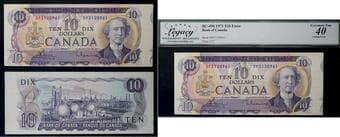Error; 1971 $10 BC-49b #DP3120961 Legacy Extra Fine-40 - Cutting error. Minor issue. Estimate: 100 - AND UP CAD