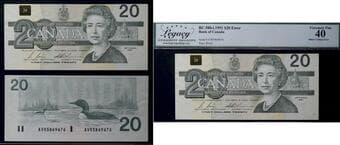 Error; 1991 $20 BC-58b-i #AVR5869676 Legacy Extra Fine-40 - Minor Cutting error. Estimate: 100 - AND UP CAD