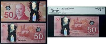 Error: 2012 $50 BC-72a, #AMF1691009 / AMF1701294 – "Dual Serial Numbers" Legacy Choice About Uncirculated-55. This...