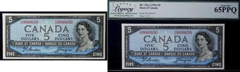 Low Number; 1954 $5 BC-39a-i #S/C0000050 Legacy Gem Uncirculated-65PPQ Estimate: 100 - AND UP CAD