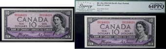 Radar; 1954 $10 BC-32a Devil's #B/D8144418 Legacy Choice Uncirculated-64PPQ - This is a radar serial number, adding an...