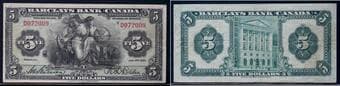 Barclays Bank of Canada 1935 $5 #D072009 CH-30-12-02 About VF. A bright example. Estimate: 400 - AND UP CAD