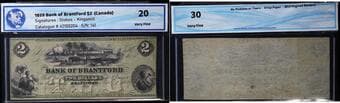 The Bank of Brantford 1859 $2 #141 CH-40-10-02-04 WMG Very Fine-20 Estimate: 250 - AND UP CAD