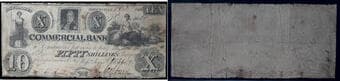 Commercial Bank, 1836 $10 (50 Shillings), #1485, CH-140-10-04. A respectable VG–F example of this elusive early...