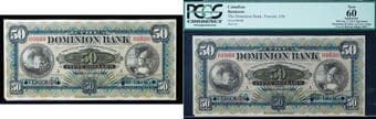The Dominion Bank of Canada, 1925 $50 banknote, Specimen, serial #00000, Charlton CH-220-22-06S, graded PCGS UNC-60...