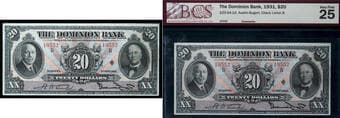 The Dominion Bank 1931 $20 #10552 CH-220-24-10 BCS Choice Very Fine-25 - A very attractive and well-preserved example...