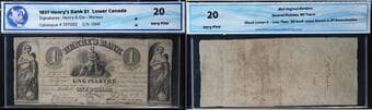 Henry's Bank 1837 $1 #12661 CH-357-12-02 WMG Very Fine-20 Estimate: 600 - AND UP CAD