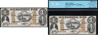 The International Bank of Canada 1858 $1 #15120 CH-380-10-08-02a CCCS Choice Uncirculated-63. This is a pristine...