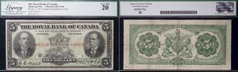 The Royal Bank of Canada 1913 $5 #4053430 CH-630-12-04 Legacy Very Fine-20 Estimate: 250 - AND UP CAD