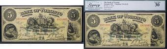 The Bank of Toronto 1929 $5 #1821605 CH-715-22-22 Legacy Choice Very Fine-30 Estimate: 500 - AND UP CAD