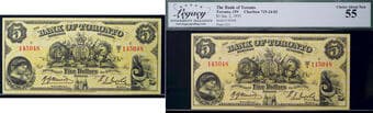 The Bank of Toronto 1935 $5 #145048 CH-715-24-02 Legacy Choice About Uncirculated-55 - A superb and bright example. ...