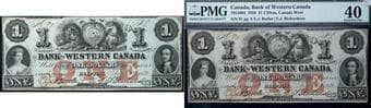 The Bank of Western Canada 1859 $1 #81 CH-795-10-04 PMG Extra Fine-40, Minor issues. Estimate: 700 - AND UP CAD