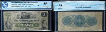 The Westmorland Bank 1861 $2 #11075 CH-800-12-04a WMG Choice Fine-15 Estimate: 400 - AND UP CAD