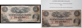 The Zimmerman Bank; 185_ $3 815-12-02-08R. Fine example with some minor border issues. Interesting example attached...