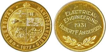 Gold Medal – Dr. Dingwall Award, University of Manitoba - Rare and historically significant 14K gold academic medal...