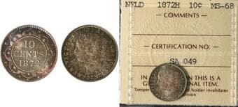 Nfld 1872H 10¢ ICCS Splendid Gem Mint State-68. n exceptional and highly eye-catching example exhibiting vibrant...