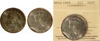 Nfld; 1908 50¢ ICCS Choice Mint State-62. - Brilliant and lustrous example with strong original surfaces. Light russet...