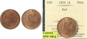 1858 1¢ ICCS Choice Mint State-64 Red - "Turner - OD3-RB13" - A very scarce and seldom-offered example showcasing...