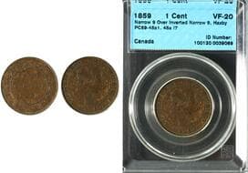 1859 1¢ "Narrow 9/Inverted 9" CCCS Very Fine-20 - PC59-45a1;45a+i7. Rarity 4. Estimate: 400 - AND UP CAD