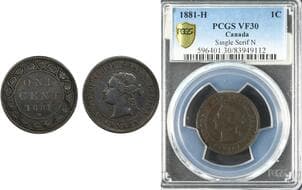 1881H 1¢ "Single Serif N" - Obv.1 PCGS Choice Very Fine-30 - A highly sought-after Victorian-era Canadian cent...