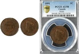 1891 1¢ "SL SD; Obv.3" PCGS Choice About Uncirculated-58 Estimate: 400 - AND UP CAD