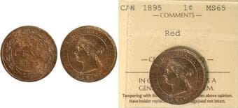 1895 1¢ ICCS Gem Mint State-65 Red - 75% Red Lustre. Estimate: 1100 - AND UP CAD