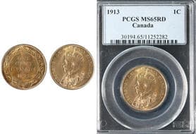 1913 1¢ PCGS Gem Mint State-65 Red. The coin displays full, vibrant red surfaces with rich cartwheel luster that...