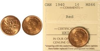 1940 1¢ ICCS Superb Gem Mint State-66 Red - Blazing Red example. Estimate: 400 - AND UP CAD