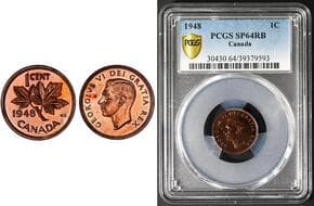 1948 1¢ PCGS SP64RB - 85% red lustre with clean fields. Estimate: 200 - AND UP CAD