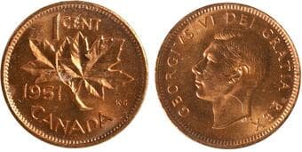 1951 1¢ ICCS Superb Gem Mint State-66 Full Blazing Red. Estimate: 1500 - AND UP CAD