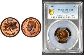 1952 1¢ PCGS SP64RB - 85% red lustre with nice reflective surfaces. Estimate: 200 - AND UP CAD