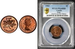 1953 1¢ "SF" PCGS PL64RB - 85% red lustre with nice fields. Estimate: 300 - AND UP CAD