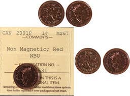 2001-P 1¢ "Non Magnetic" ICCS Superb Gem Mint State-67 NBU - An exceptionally rare and highly unusual variety,...
