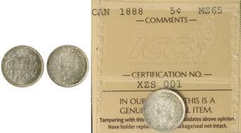1888 5¢ ICCS Gem Mint State-65. Brilliant and lustrous with strong eye appeal. Well-struck example displaying...