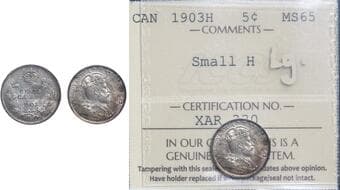 1903H 5¢ "Small H" ICCS Choice Mint State-64. Superb example of this sought-after variety, exhibiting a vibrant...