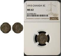 1915 5¢ NGC Choice Mint State-62. This piece displays full mint luster with strong remaining reflectivity and...
